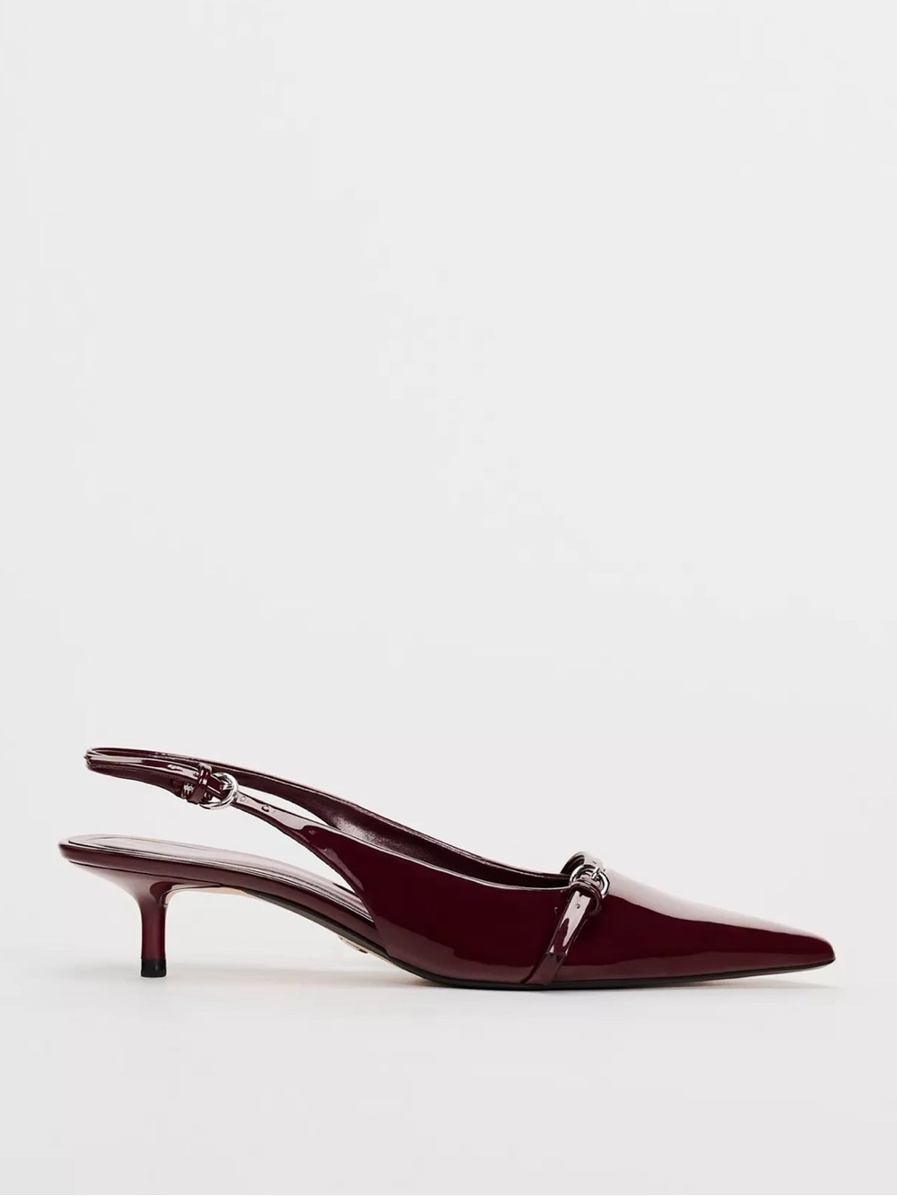 Zara Burgundy Patent Pointed Slingback Kitten Heel